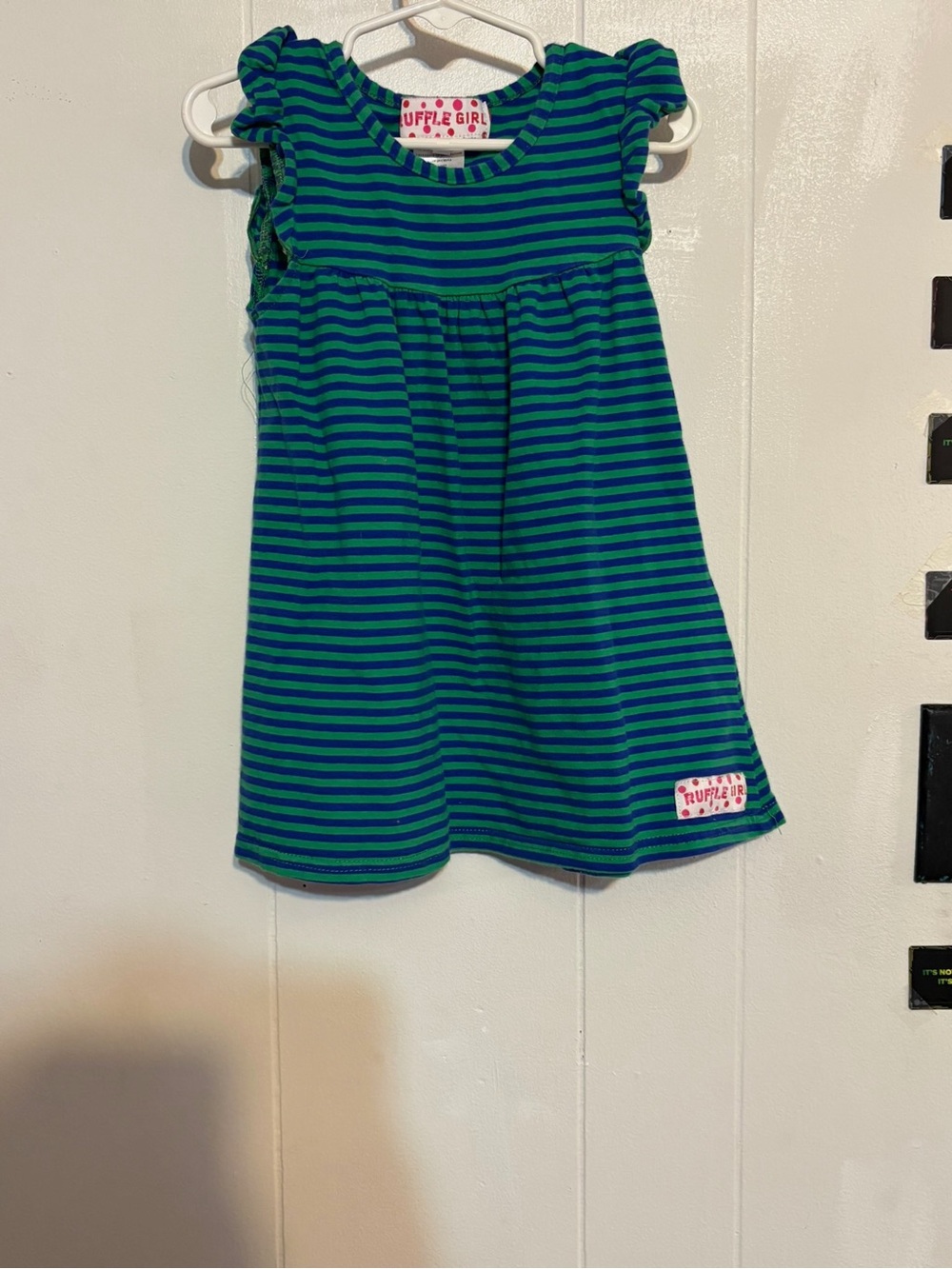 Ruffle Girl Green & Blue Striped Casual Dress for Kids